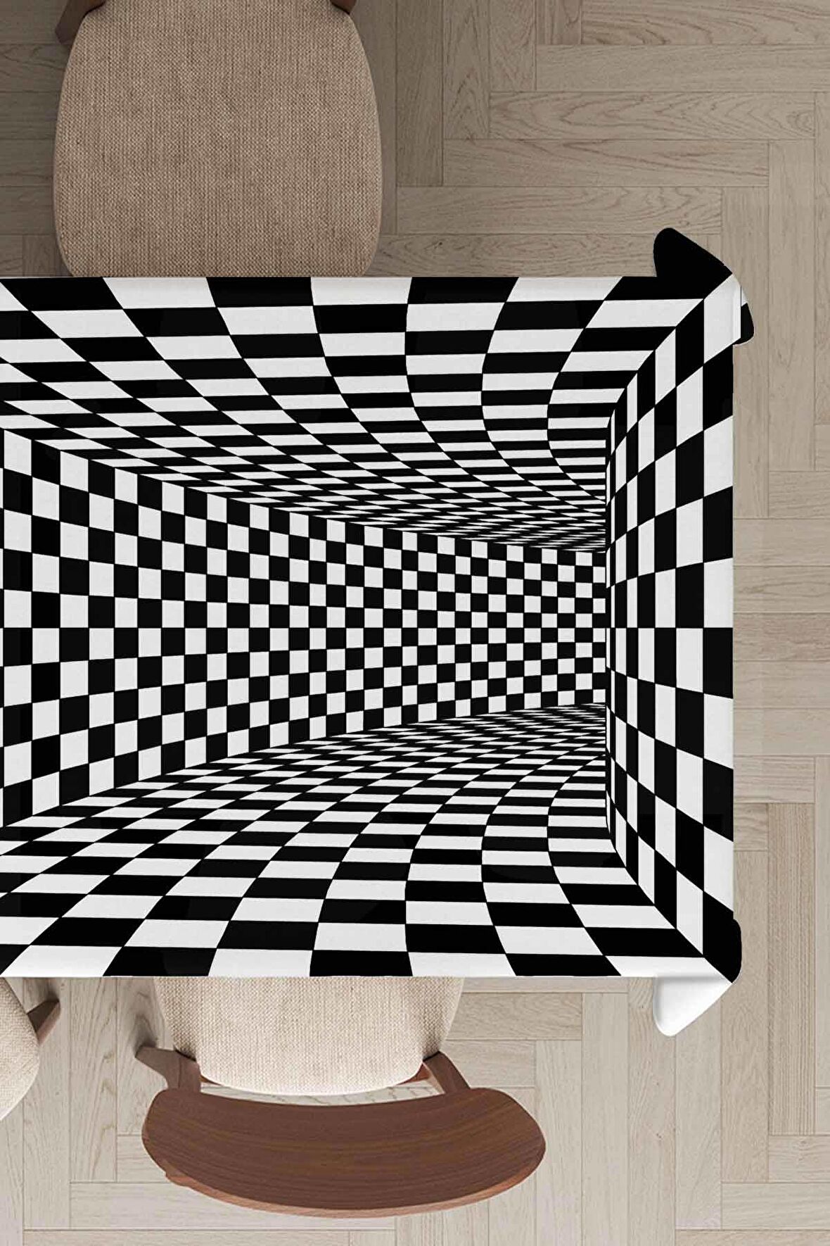 Siyah İlizyon Desen Dokuma Leke Tutmaz Masa Örtüsü MSO207