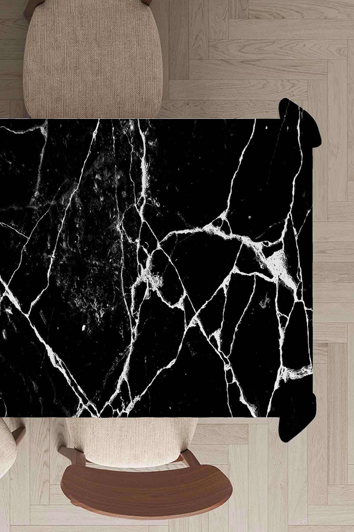 Siyah Mermer Görünümlü Dokuma Leke Tutmaz Masa Örtüsü MSO253