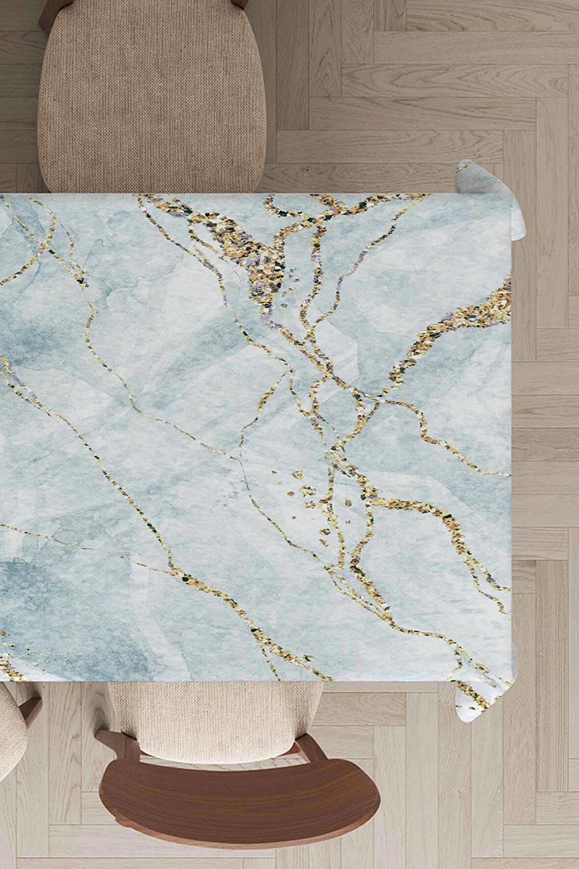 Buz Mavisi Mermer Görünümlü Leke Tutmaz Masa Örtüsü MSO264