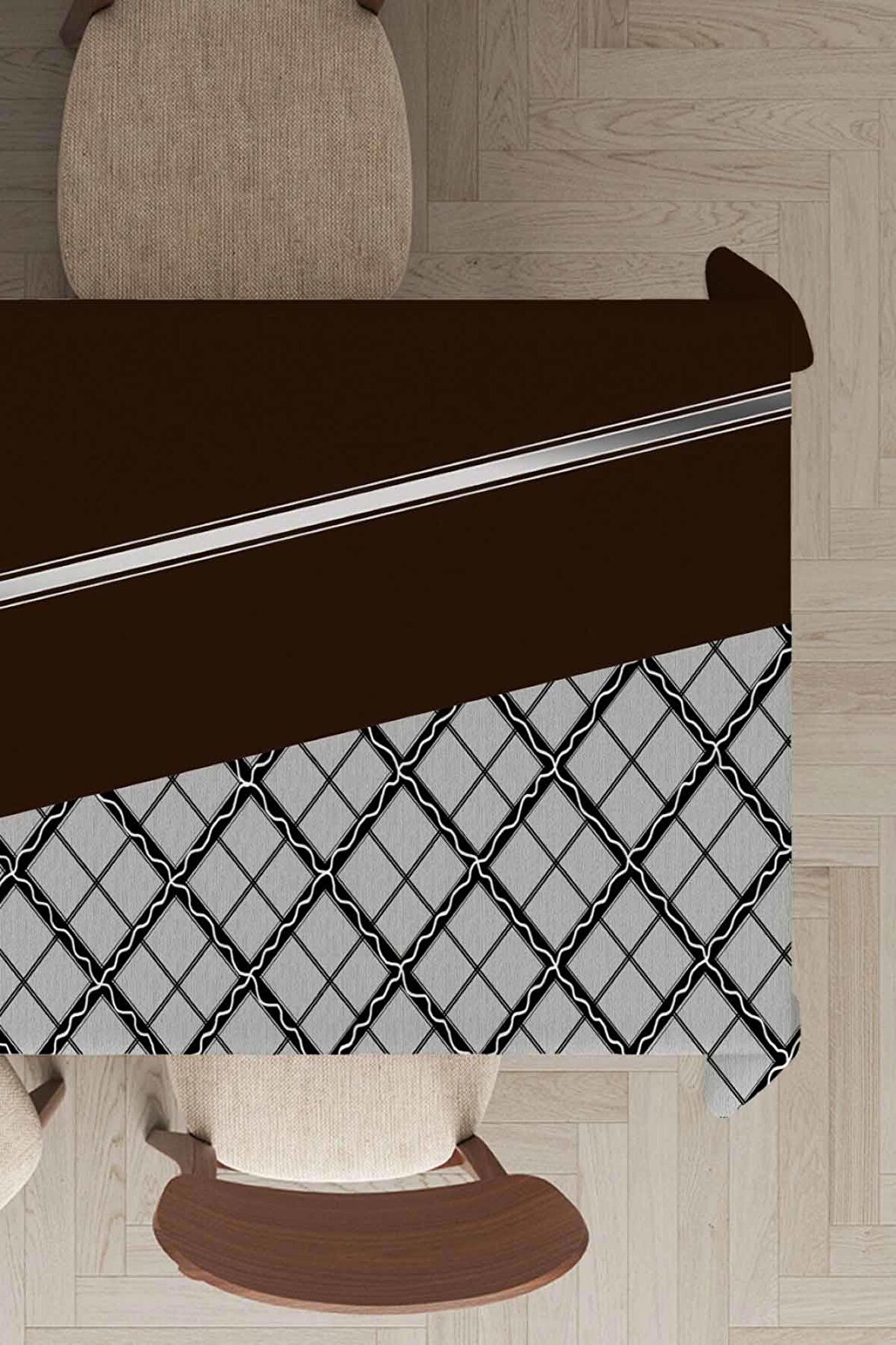 Kahverengi Ekoseli Dokuma Leke Tutmaz Masa Örtüsü MSO491