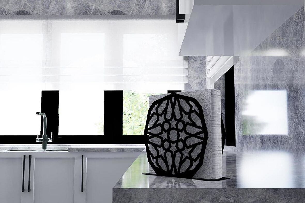 M&C Concept Motif Model-6 Metal Desenli Peçetelik - Siyah