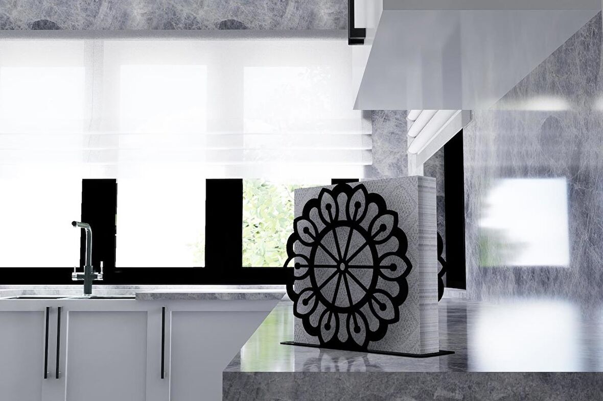 M&C Concept Motif Model-8 Metal Desenli Peçetelik - Siyah