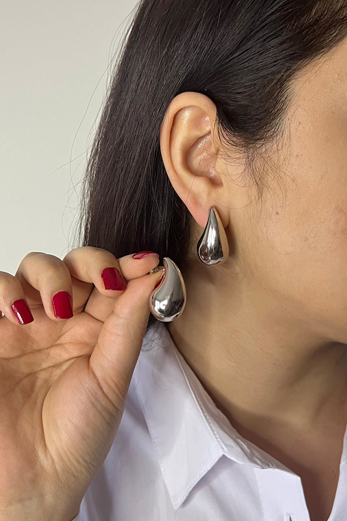 Silver Kaplama Damla Model Çelik Küpe