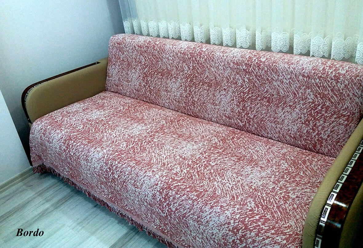 Pamuklu Kaymaz Ebruli Koltuk-Çekyat Örtüsü (13 RENK)-Bordo