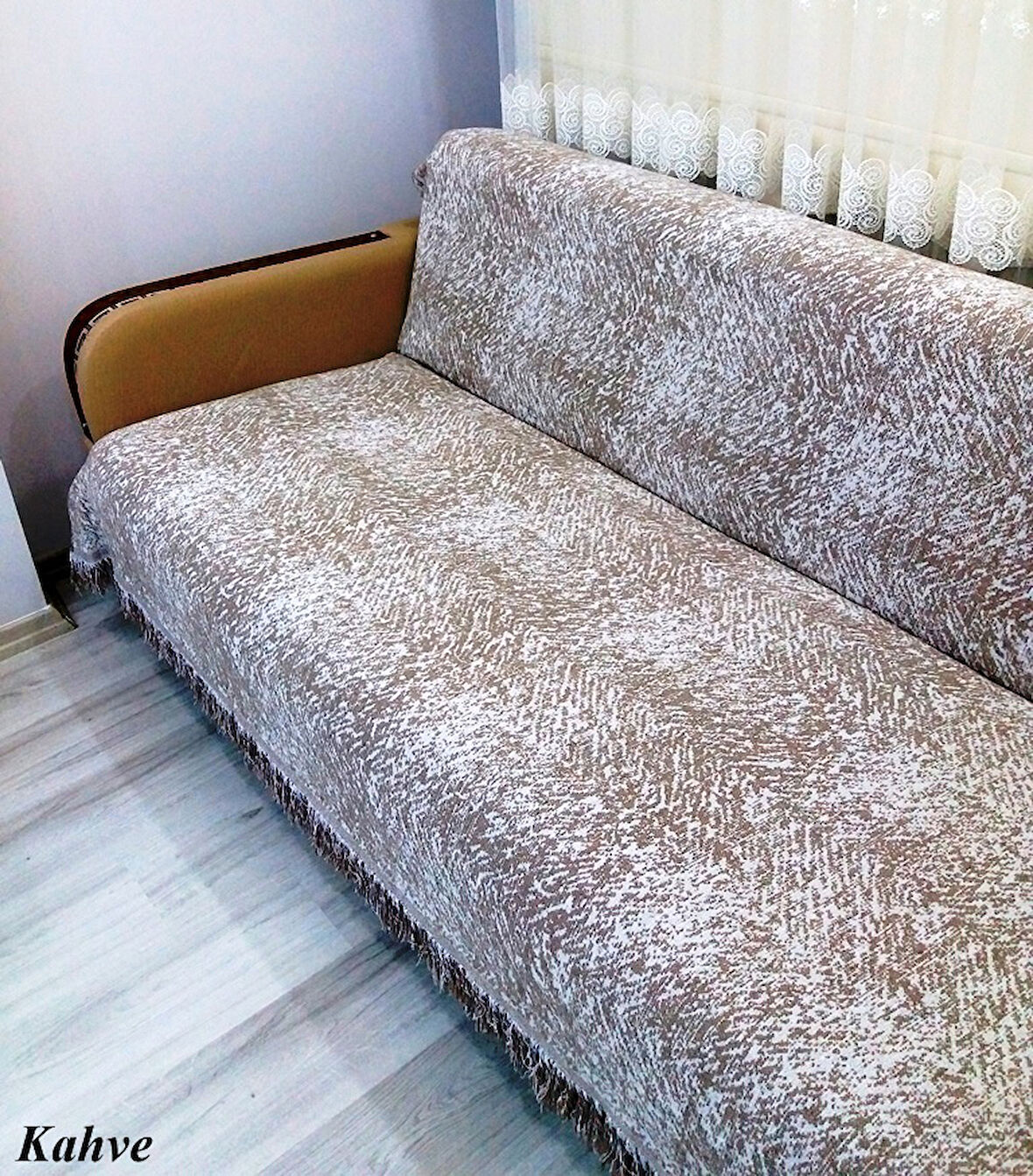 Pamuklu Kaymaz Ebruli Koltuk-Çekyat Örtüsü (13 RENK)-Kahve