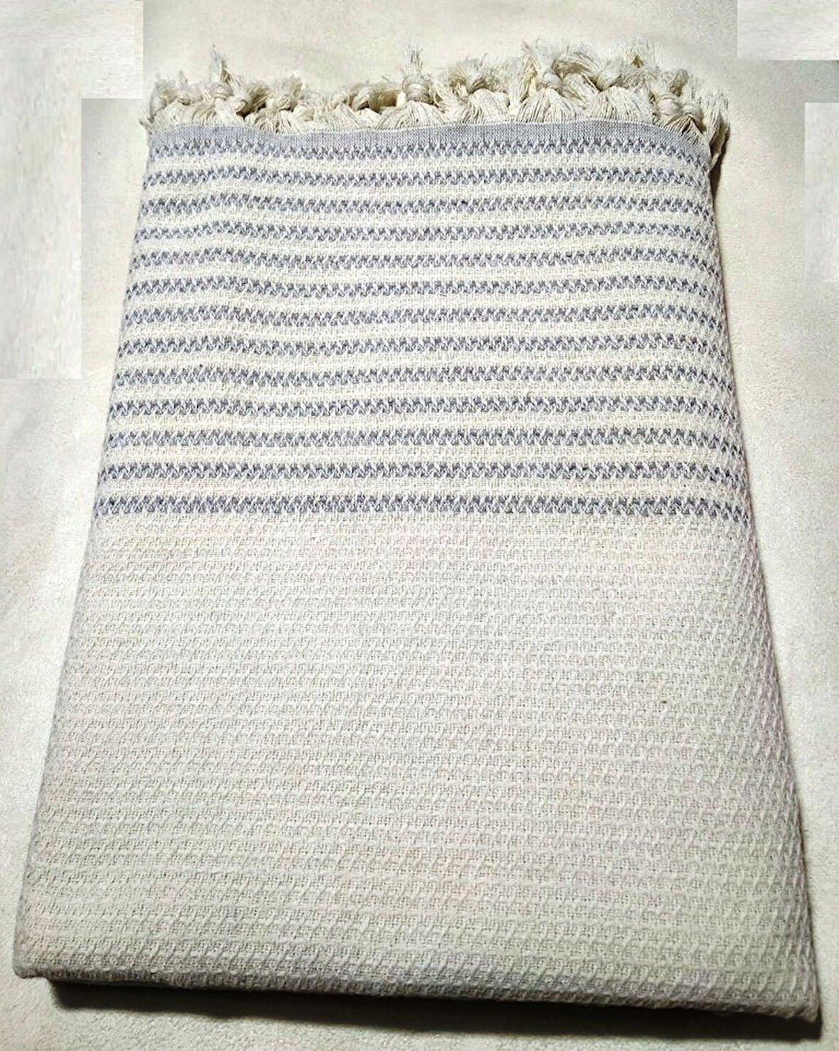 Mandaş Pamuklu Kaymaz Hasır Dokuma Koltuk-Çekyat Örtüsü (180x220) - Krem Gri Yeni