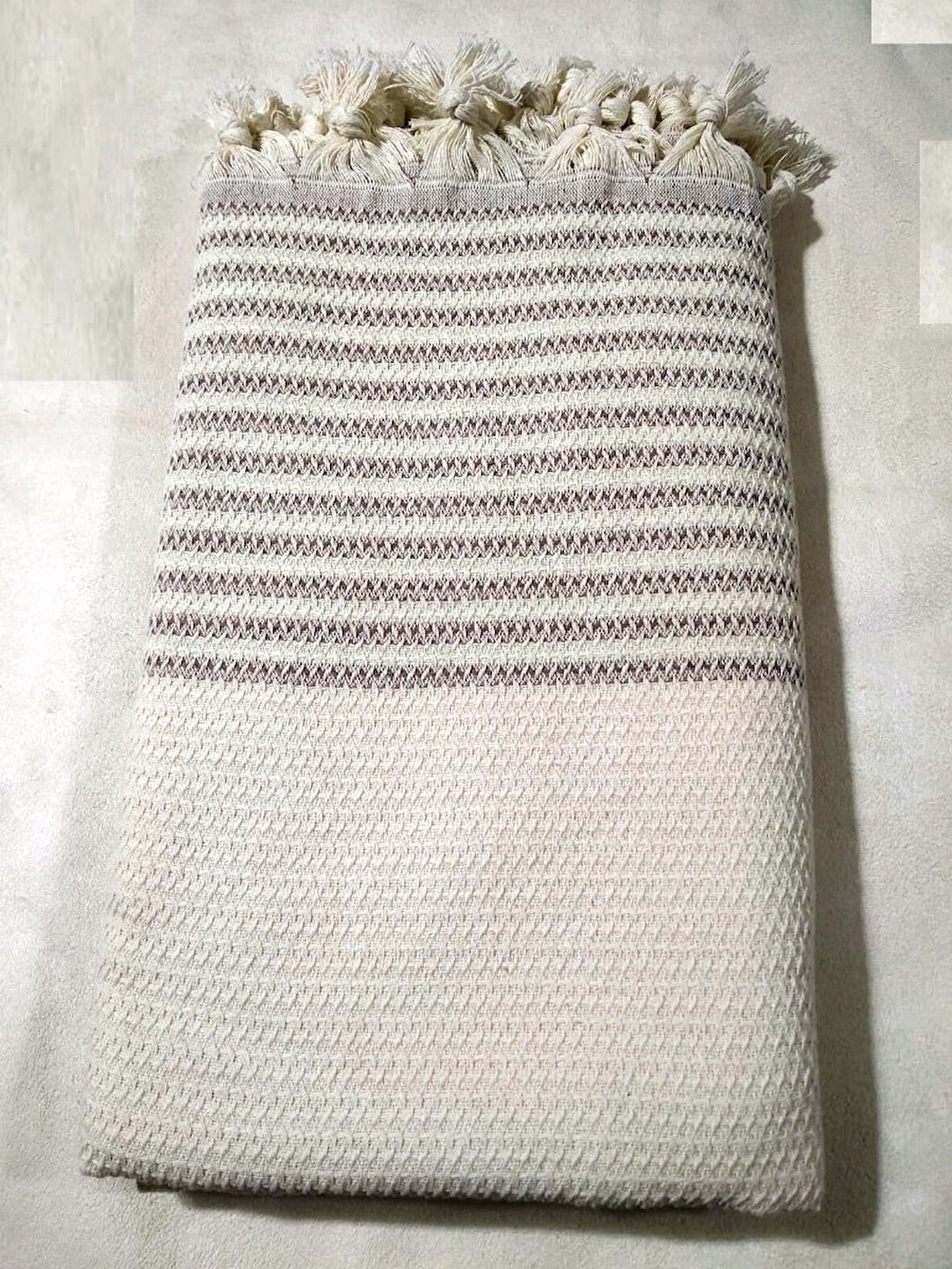 Mandaş Pamuklu Kaymaz Hasır Dokuma Koltuk-Çekyat Örtüsü (180x220) - Krem Kahve Yeni