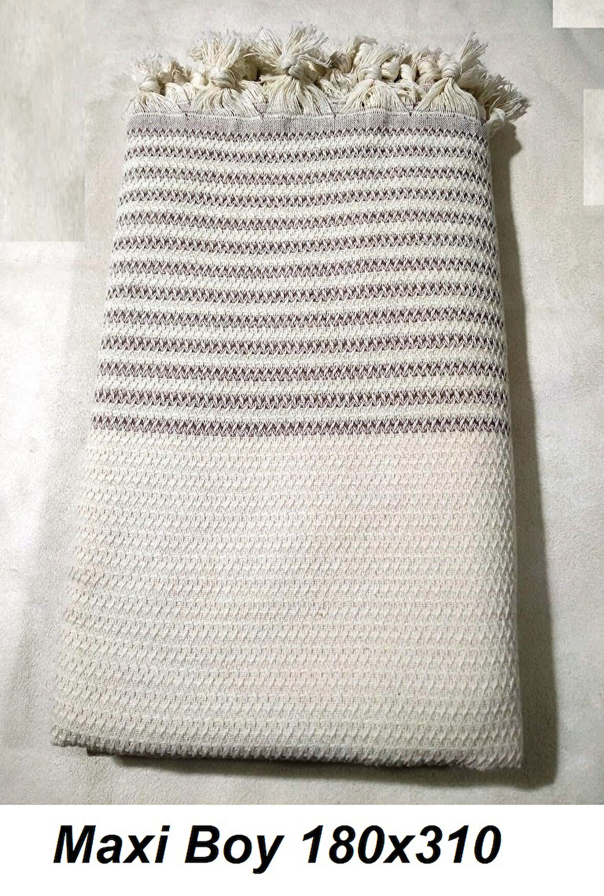 Pamuklu Kaymaz Hasır Dokuma Maxi Kolları Kapatan Koltuk Örtüsü (180x310) - Krem Kahve Yenii