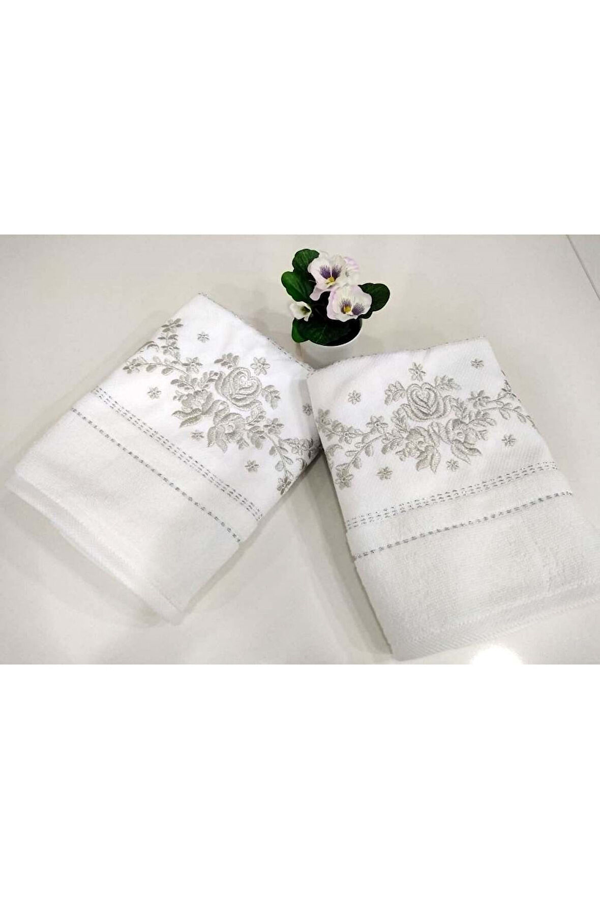 Özdilek 2 Adet Nakışlı El-yüz Havlusu (50x90)-seda Gümüş