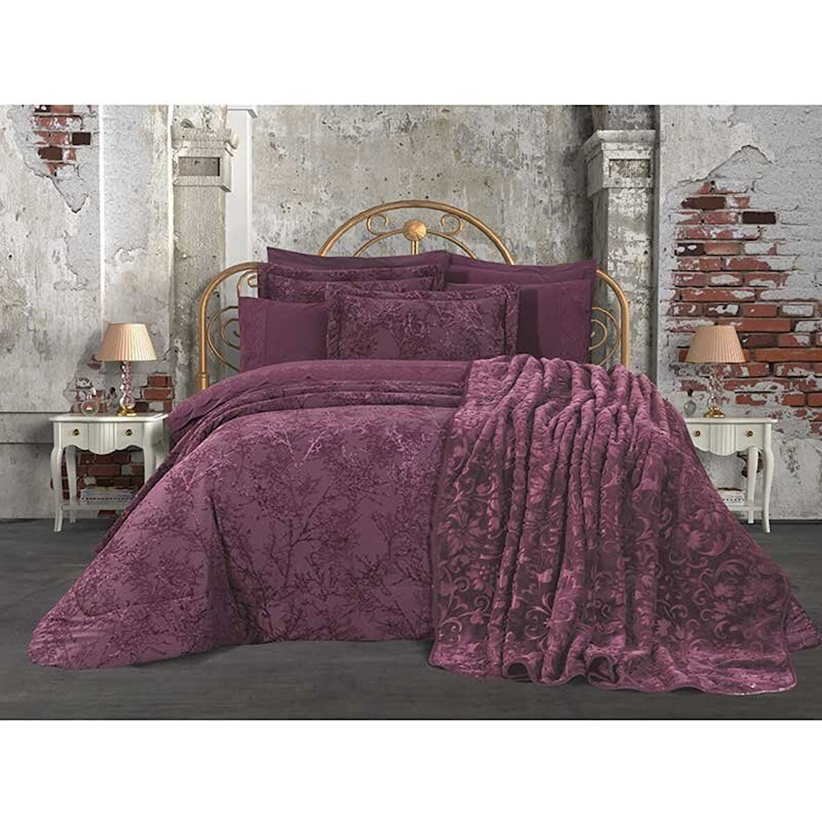 Özdilek 16 Parça Çeyiz Seti, Gelin Seti-Branch Mürdüm