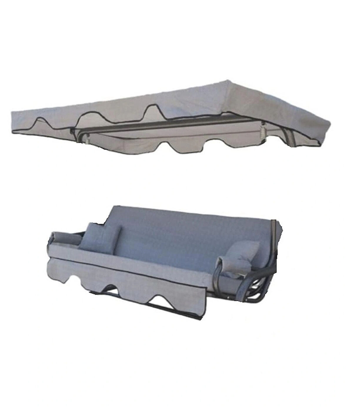 Mandaş Süngersiz 3 Kişilik Salıncak Minder Seti (Pamuklu Kumaş)-Gri YENİ