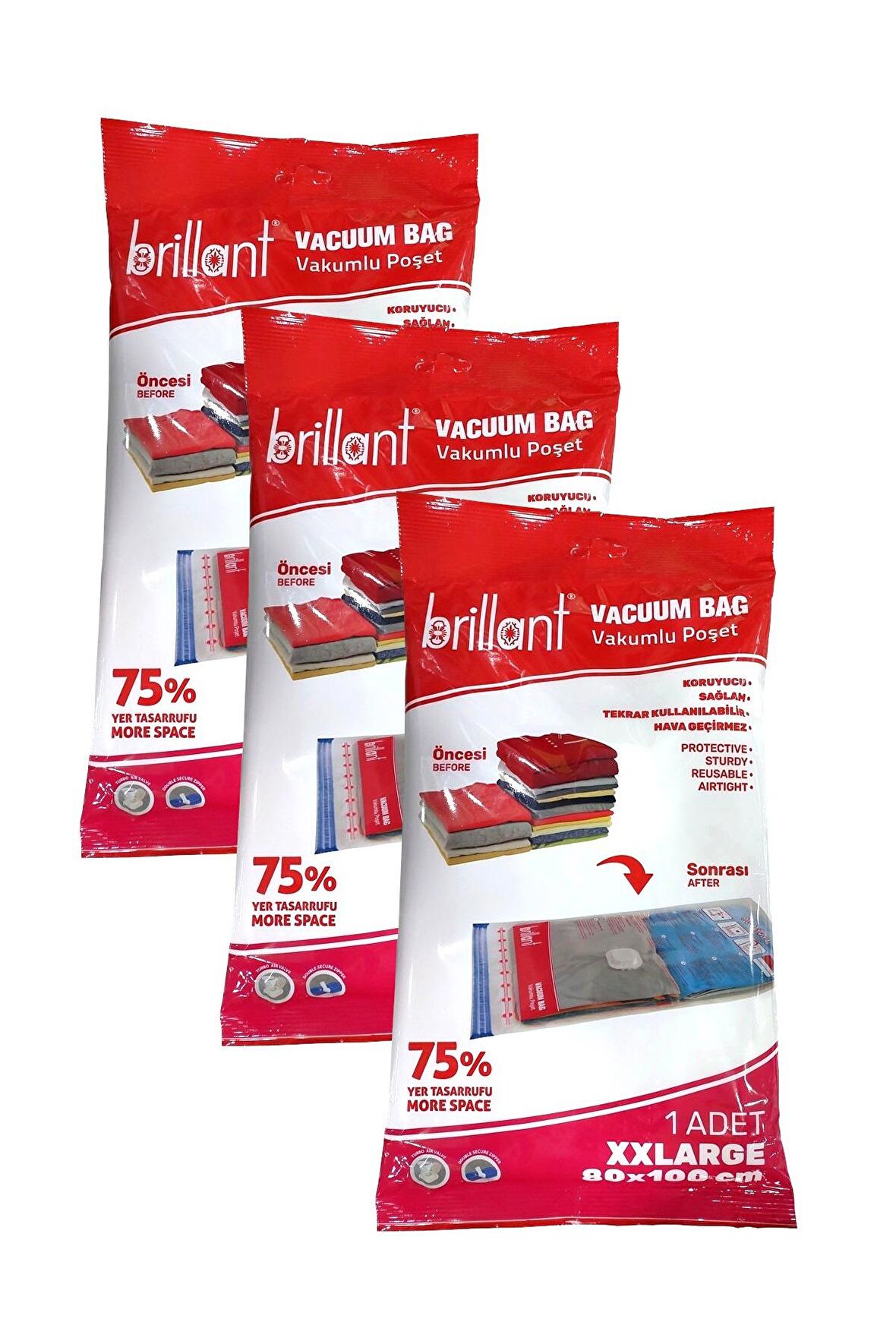 Brillant Vakumlu Hurç, 3lü Set, XXLarge Boy 80x100