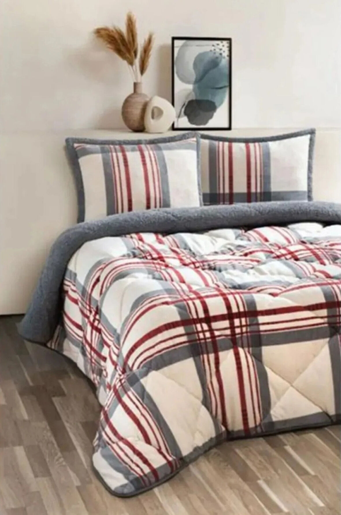 Merinos Comforter Set, Çift Kişilik Yorgan Seti (220x240)-Vera Kırmızı