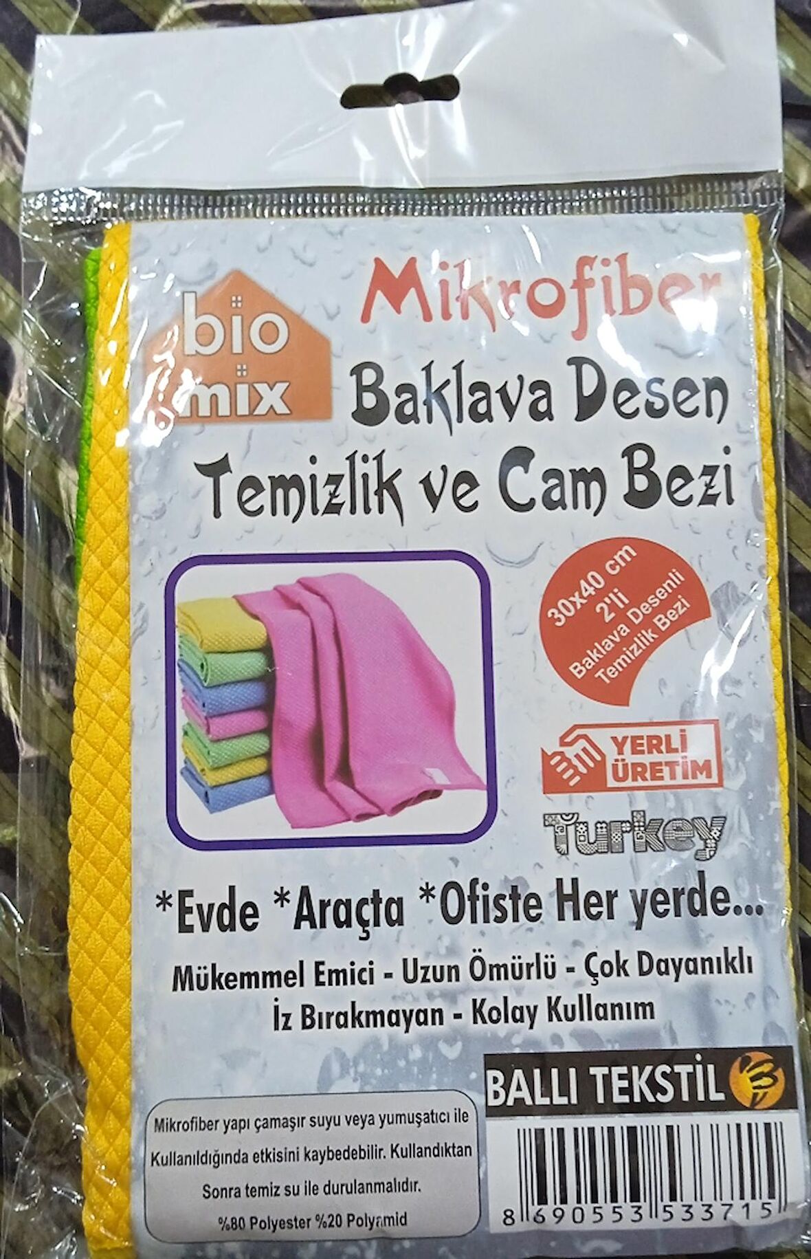 Bio Mix 6lı Mikrofiber Baklava Desen Temizlik ve Cam Bezi (30x40)