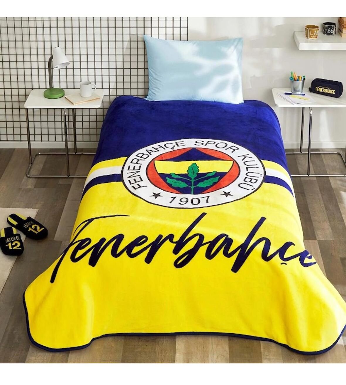 Taç/Fenerbahçe Taraftar Lisanslı Tek Kişilik Battaniye-SARI LACİVERT