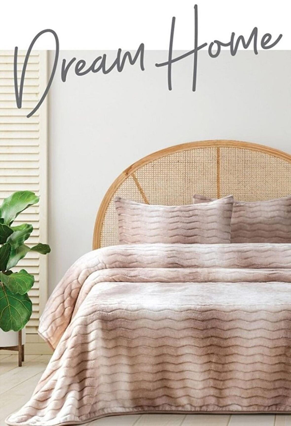 Merinos Dream Home Yumuşak Çift Kişilik Battaniye Seti (220x240)-Pudra