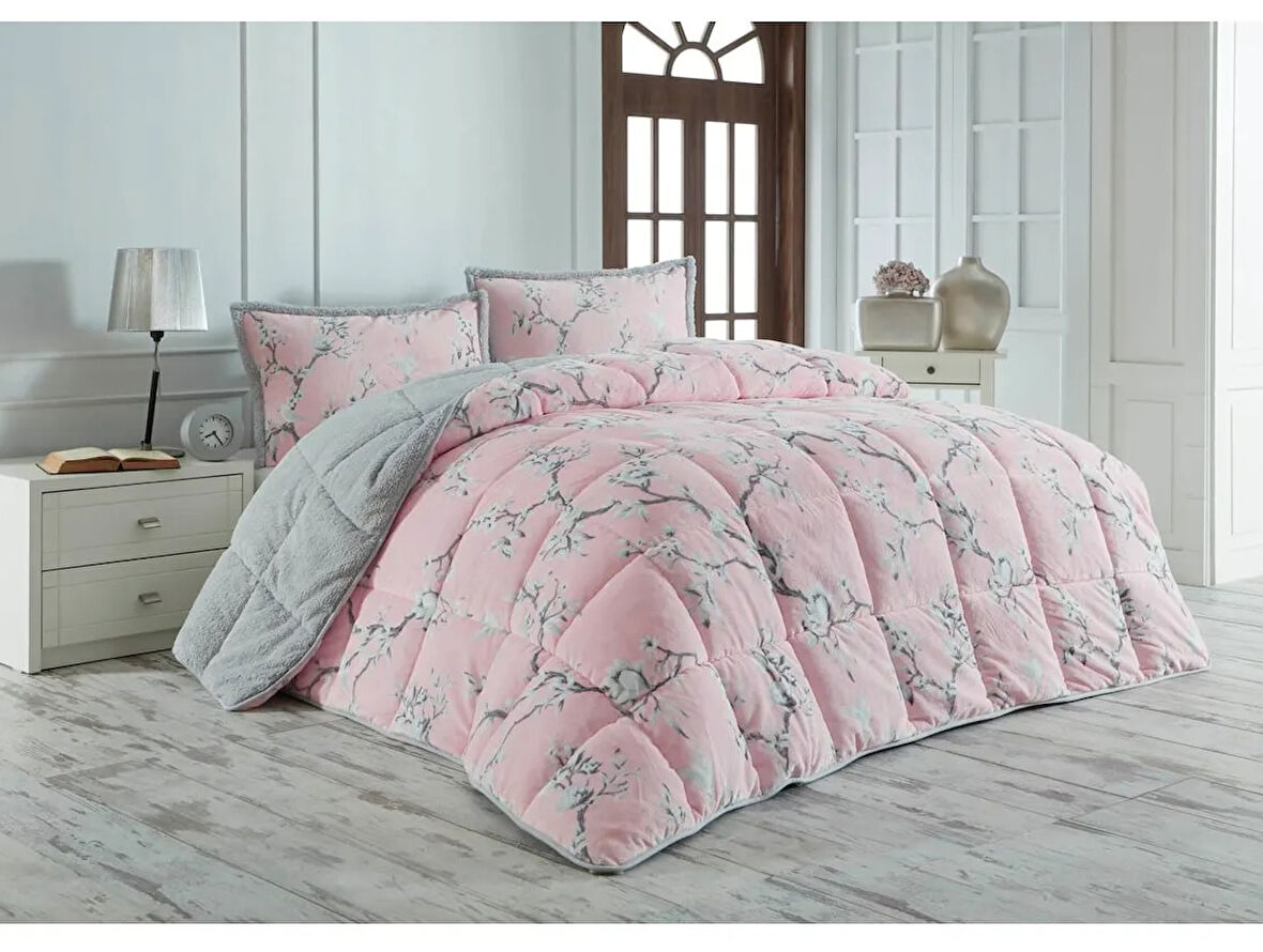 Merinos Comforter Set, Çift Kişilik Yorgan Seti (220x240)-Eylül Gri