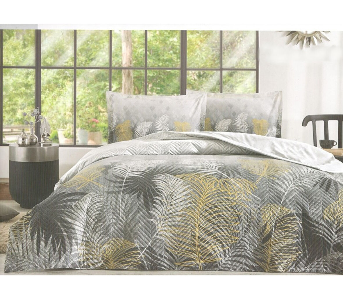 Özdilek Kapitoneli Çift Kişilik Dört Mevsim Nevresim Takımı Complete Set-Golden Palm Gri