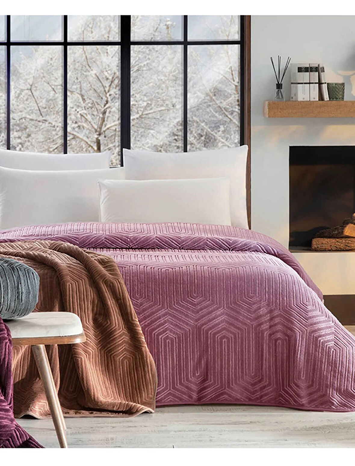 Özdilek Prestige Kalın Embos Çift Kişilik Battaniye (220x240)-Lila