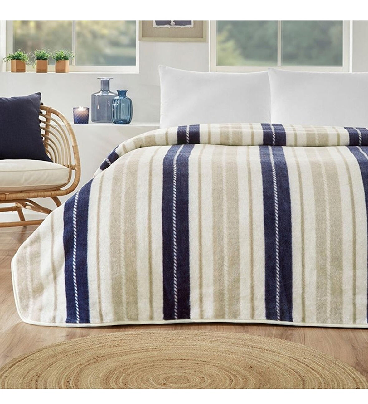 Özdilek Prime Tek Kişilik Battaniye (155x215)-Marine Line Bej