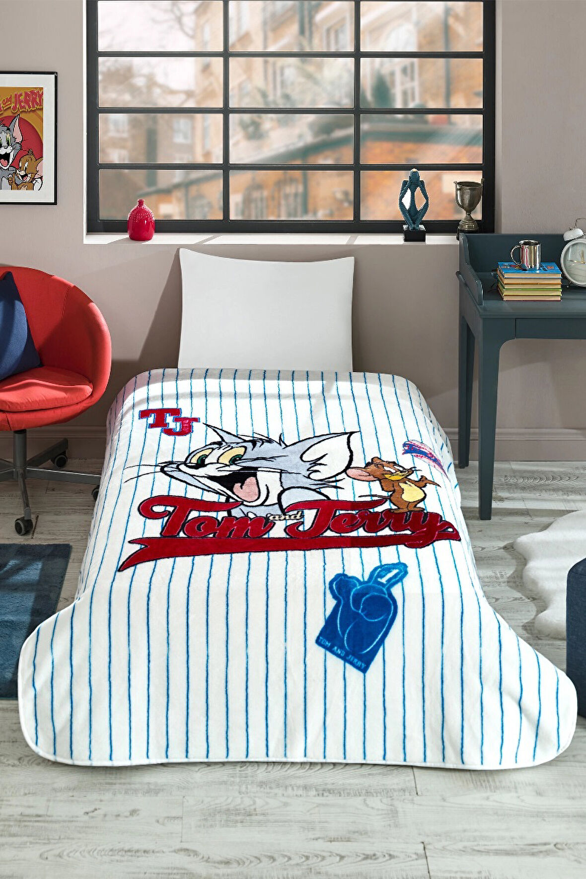 Özdilek Lisanslı Tek Kişilik Çocuk Battaniye (155x215)-Tom ve Jerry Mavi