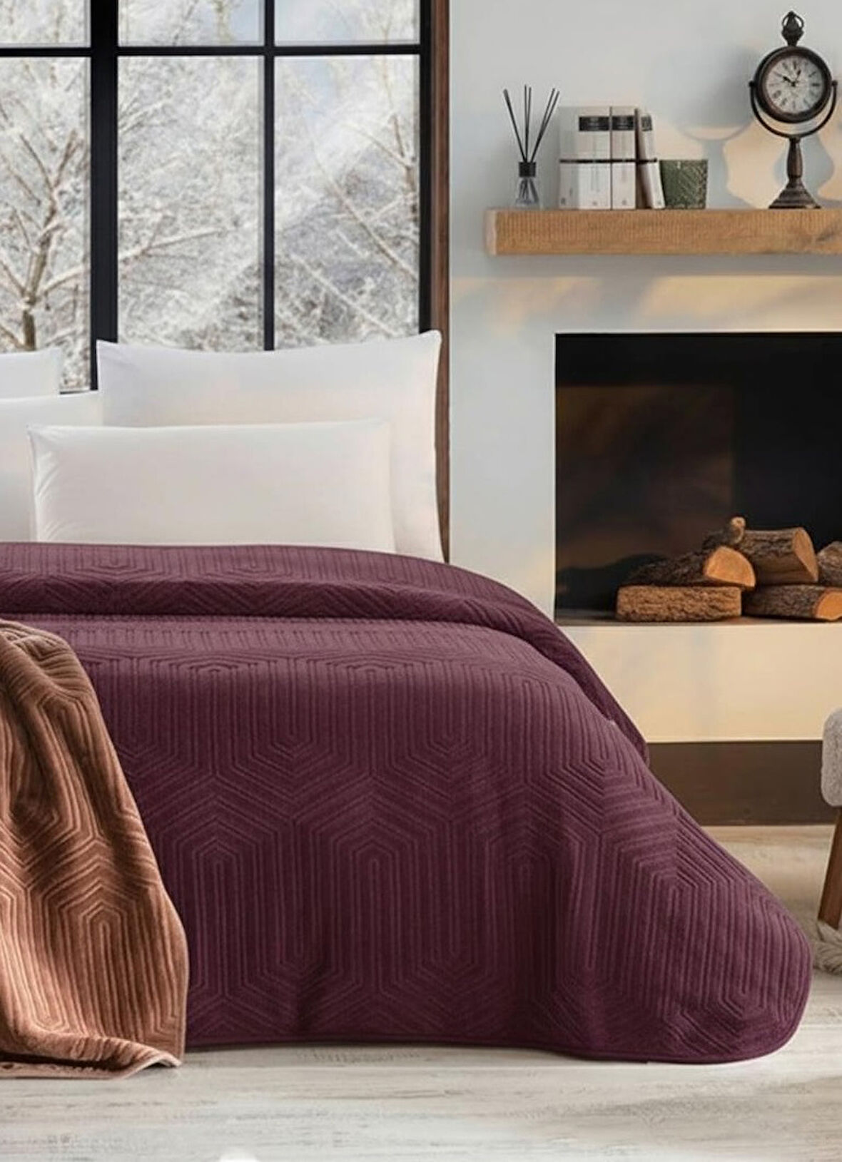 Özdilek Prestige Kalın Embos Tek Kişilik Battaniye (155x220)-Mürdüm