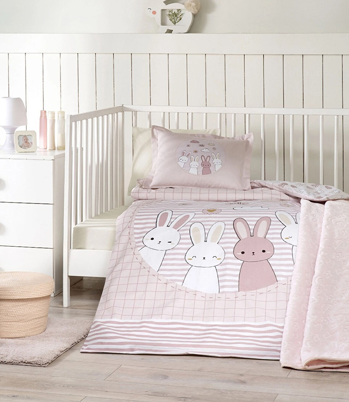 Özdilek Ranforce Bebek Battaniyeli Nevresim Takımı-Hello Rabbit Pembe