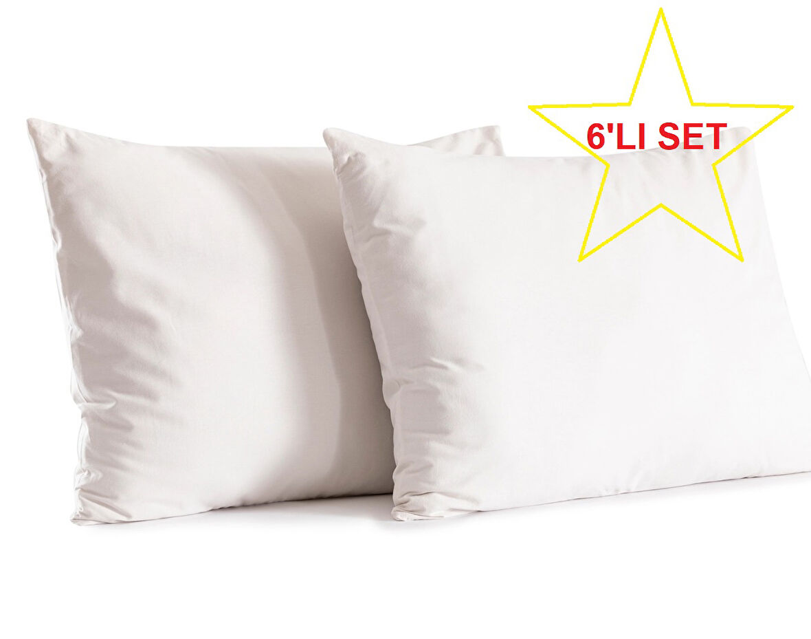 6 Adet Ekru Renk Pamuklu Yastık Kılıfı Kapaklı (50x70)