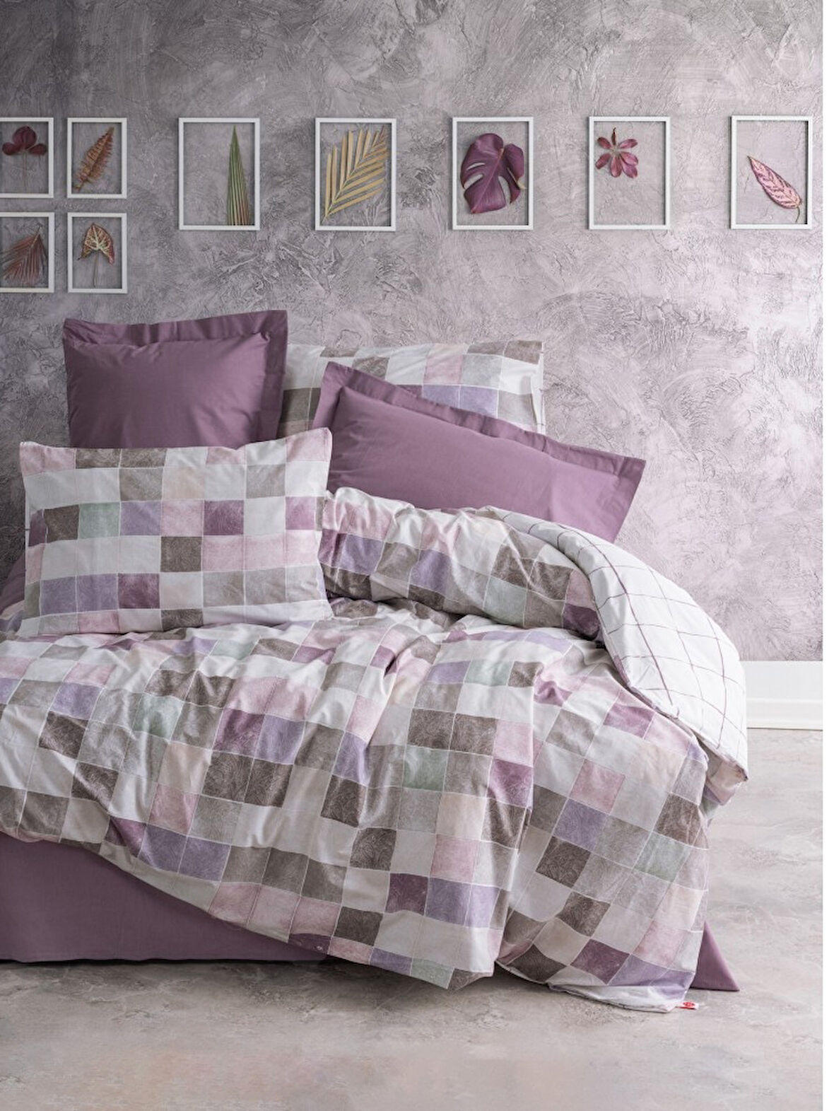 Cotton Box Rnf Minimal çift Kişilik Nevresim Takımı lastikli çarşaf Mora G kurusu
