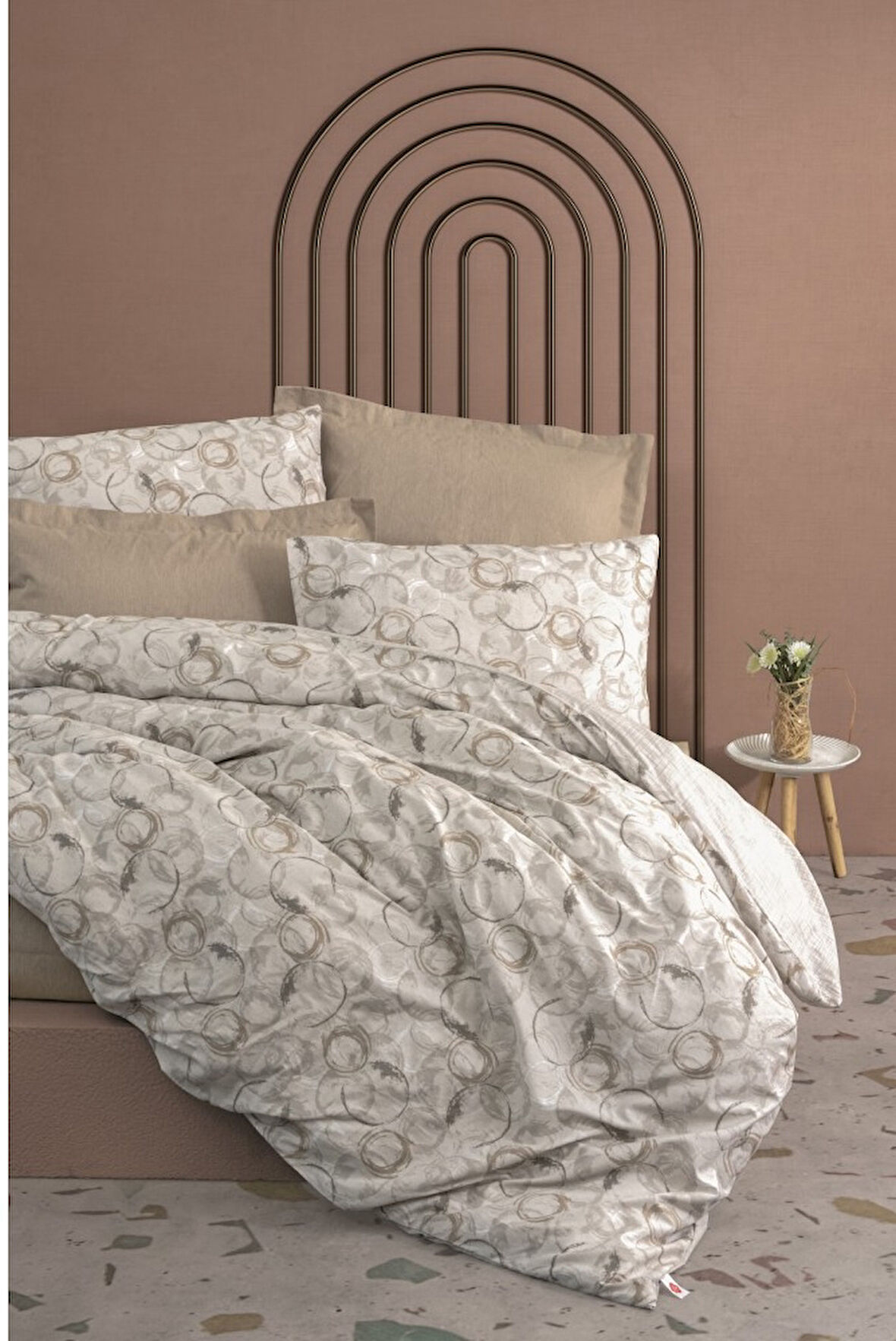 Cotton Box Rnf Minimal Çift Kişilik Nevresim Takımı lastikli çarşaf Moıl Bej