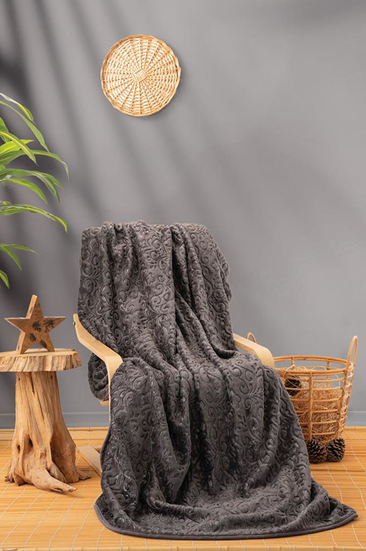 Cotton box Emboss Çift Kişilik Battaniye 220*240 Antrasit