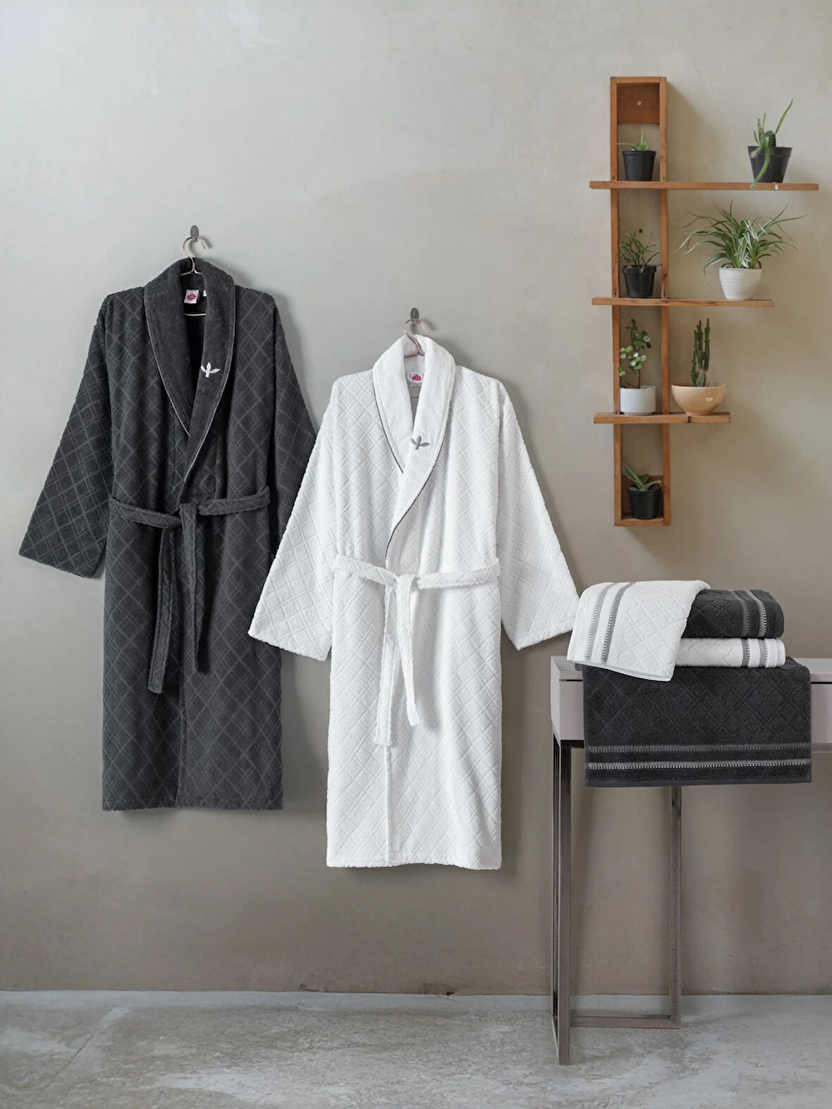 Cotton box Masculıne Carlos  Aile Bornoz Seti Carlos Beyaz - antrasit