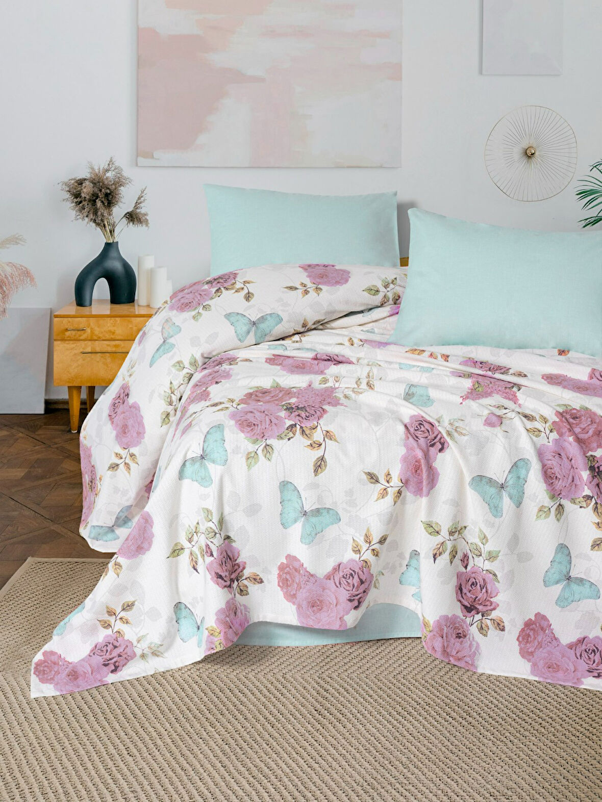 FİXE Baskılı  Çift Kişilik Pike Takımı Rosella Pembe