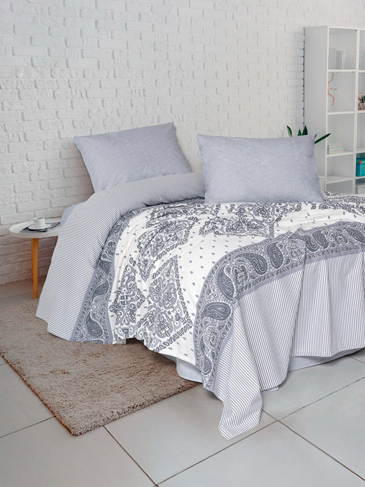 FİXE Baskılı  Çift Kişilik Pike Takımı Alope Gri