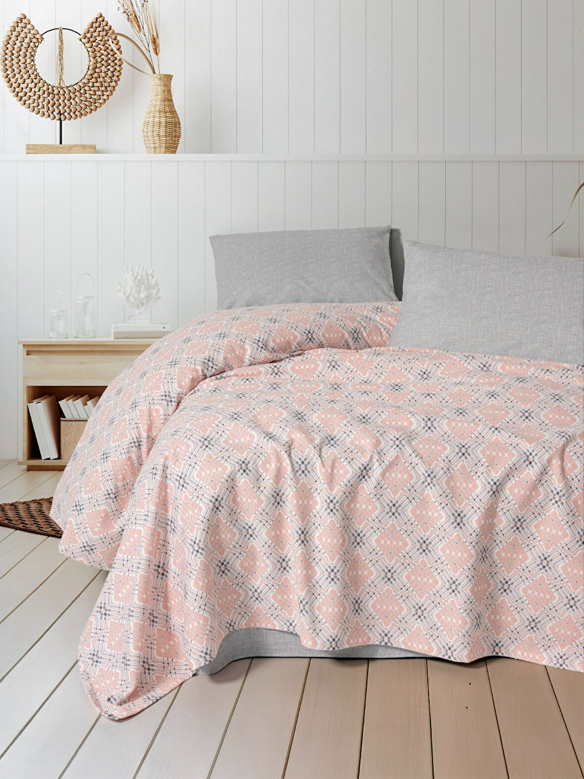 FİXE Baskılı  Çift Kişilik Pike Takımı Fine Pembe