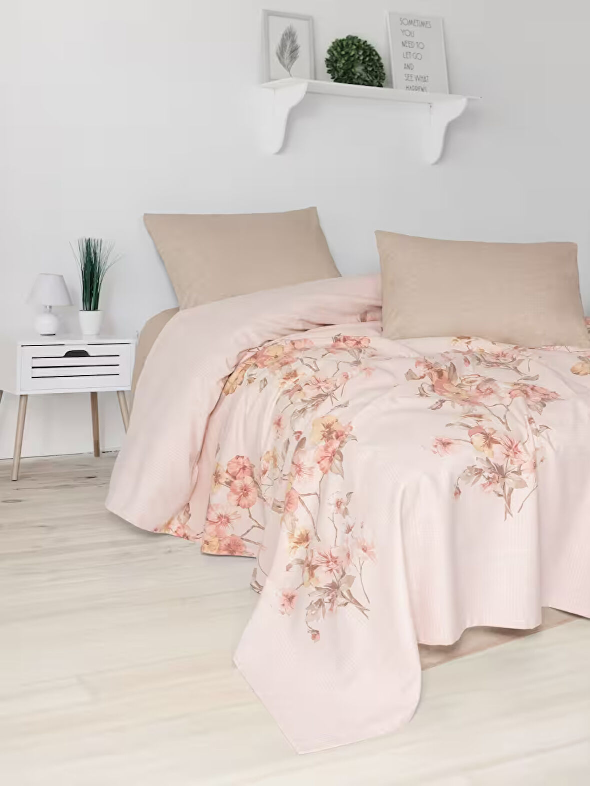 FİXE Baskılı Tek  Kişilik Pike Takım Pansy Bej