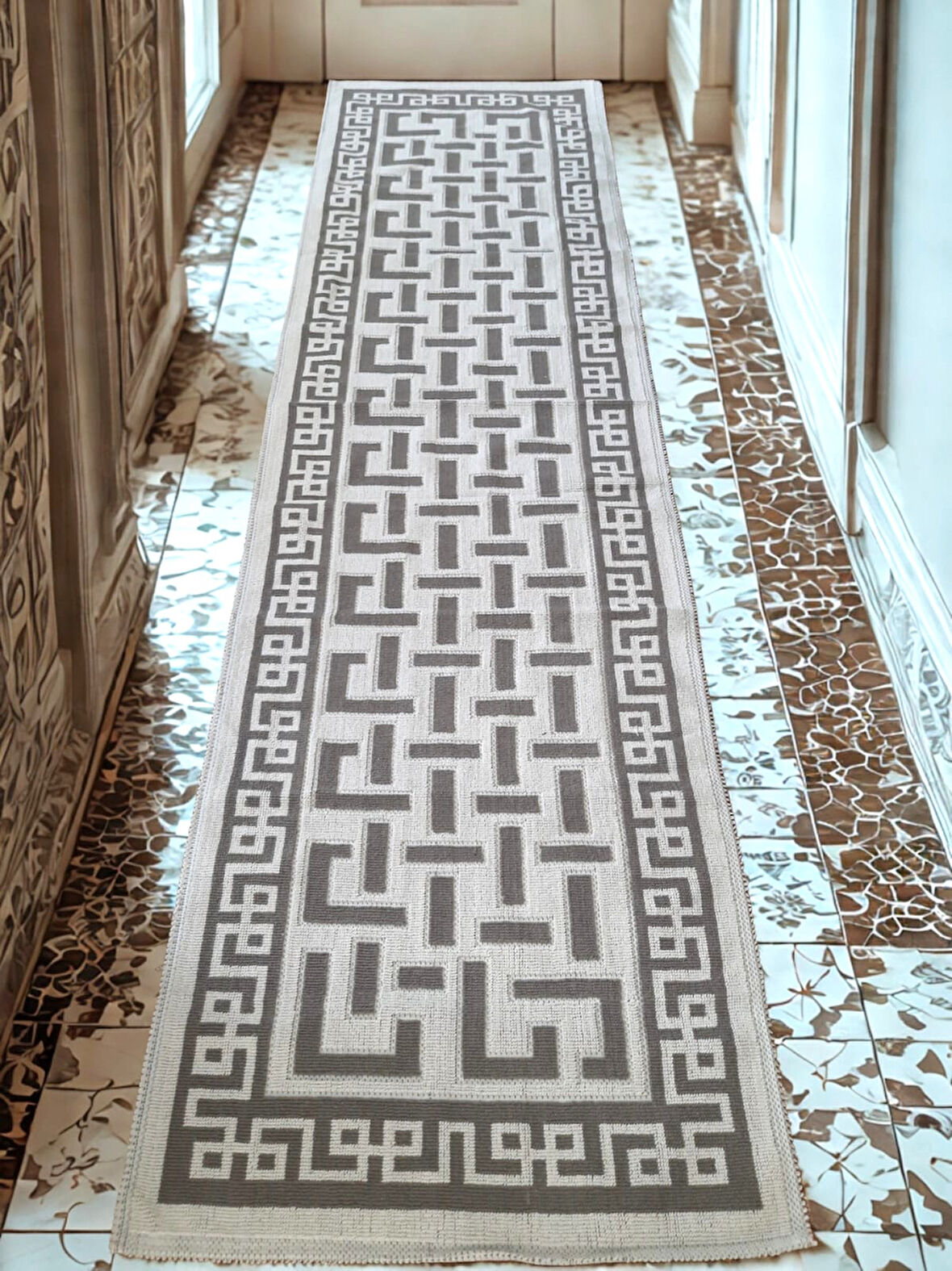 Pamuklu Bukle Lüks Kilim, Yolluk (80x300)-Luma Kreme Kahve