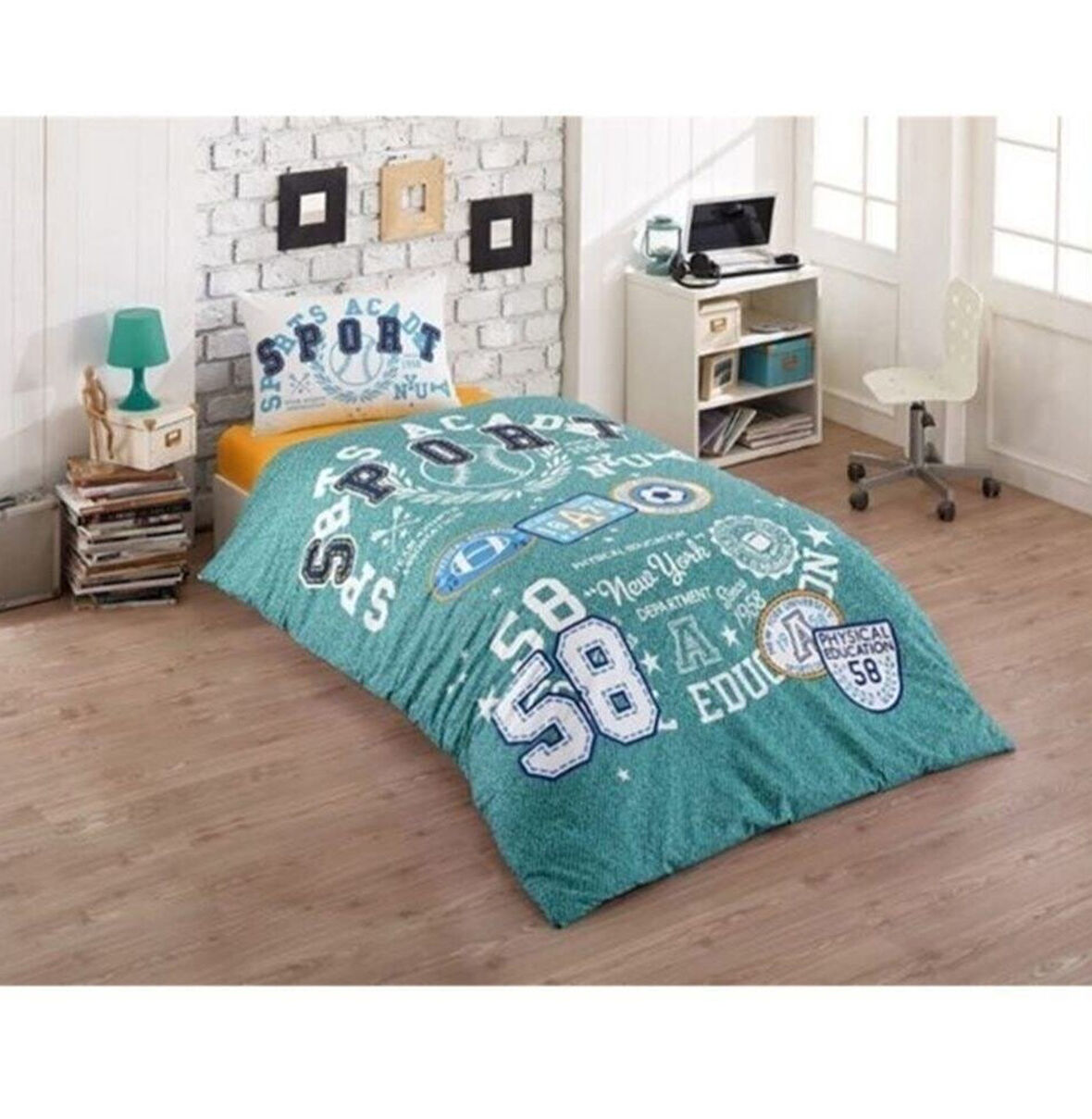 Kristal %100 Pamuk Ranforce Genç Model Tek Kişilik Nevresim Takımı-Sporty Mint