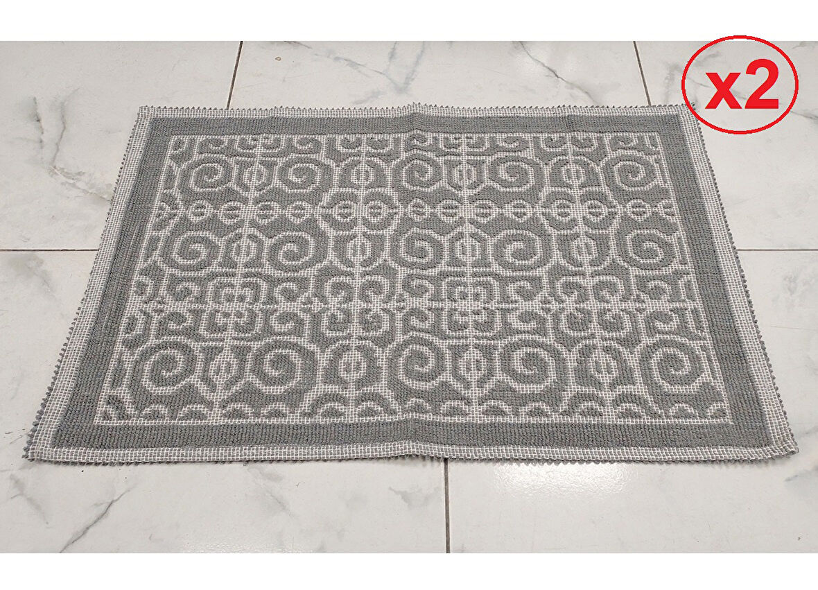 2 ADET Pamuklu Bukle Lüks Kilim (80x125)-Spiral Gri