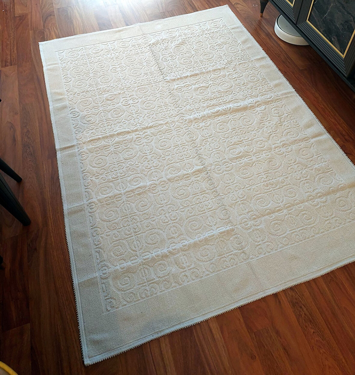 Pamuklu Bukle Lüks Kilim (120x180)-Spiral Düz Krem