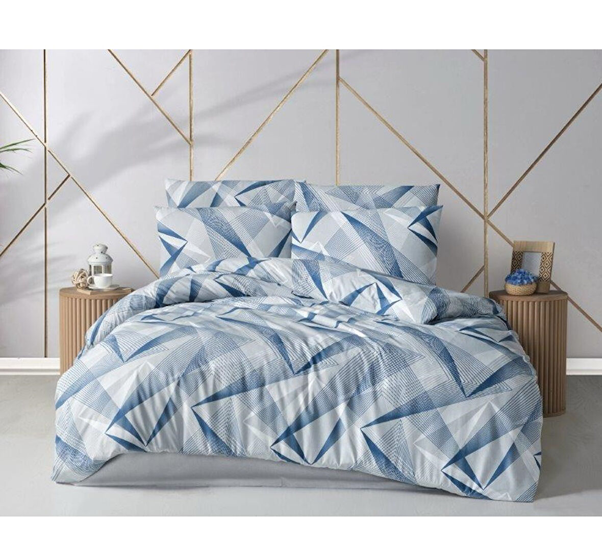 The Ecosse Çarşafı Lastikli Çift Kişilik Nevresim Takımı-Silvia İndigo