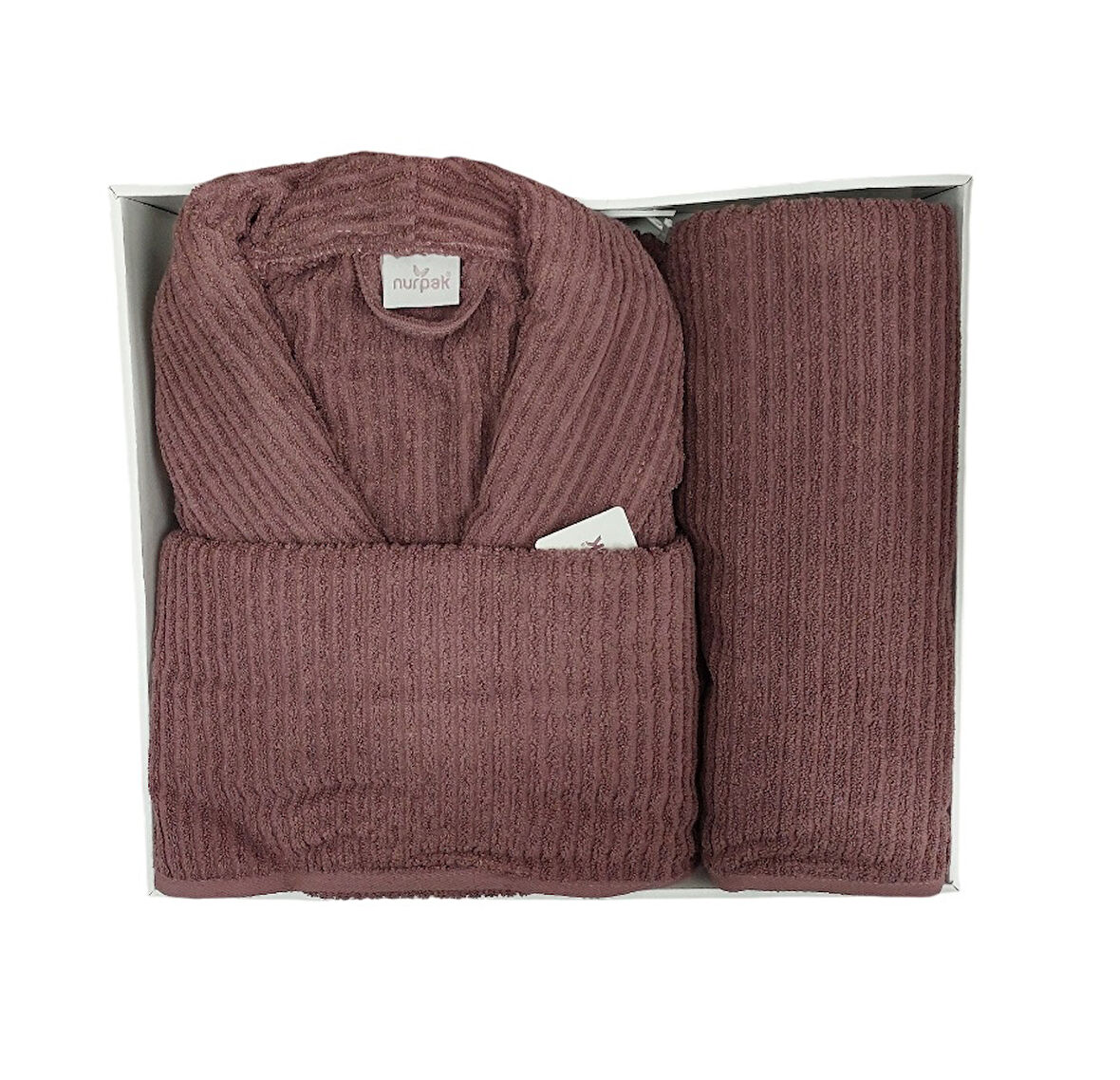 Nurpak Tek Kişilik Bornoz Seti Şalyaka-Ekol Mürdüm (Beden L-XL)