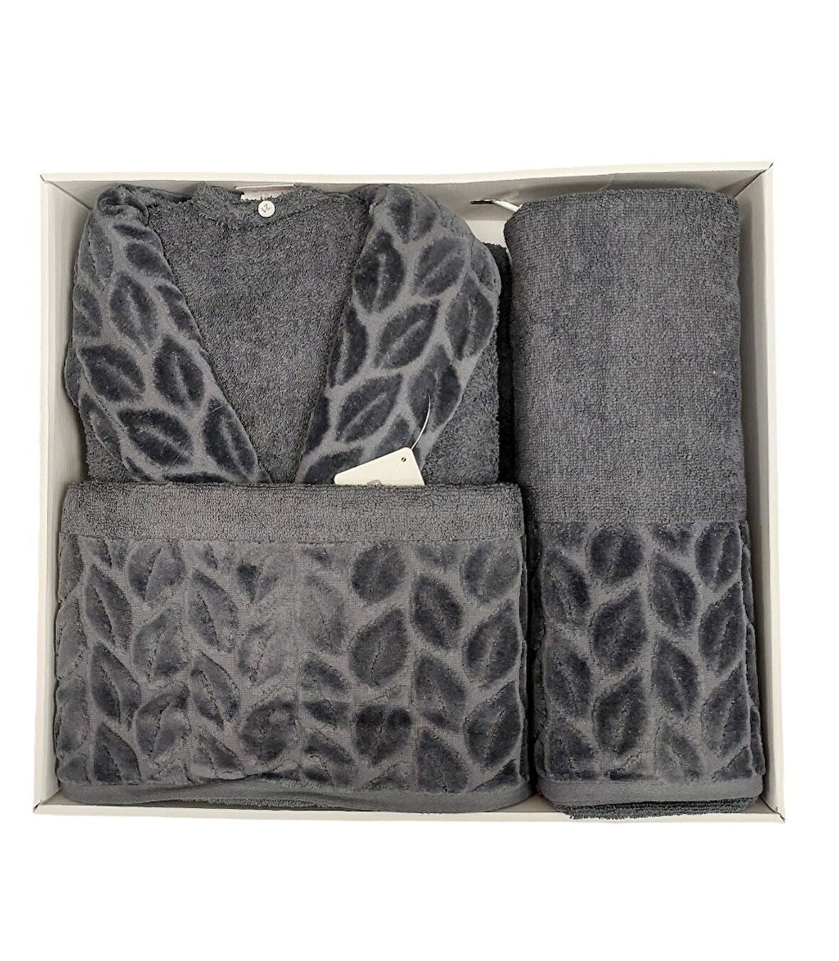 Nurpak Tek Kişilik Bornoz Seti Şalyaka-Hazal Antrasit (Beden XL-XXL)