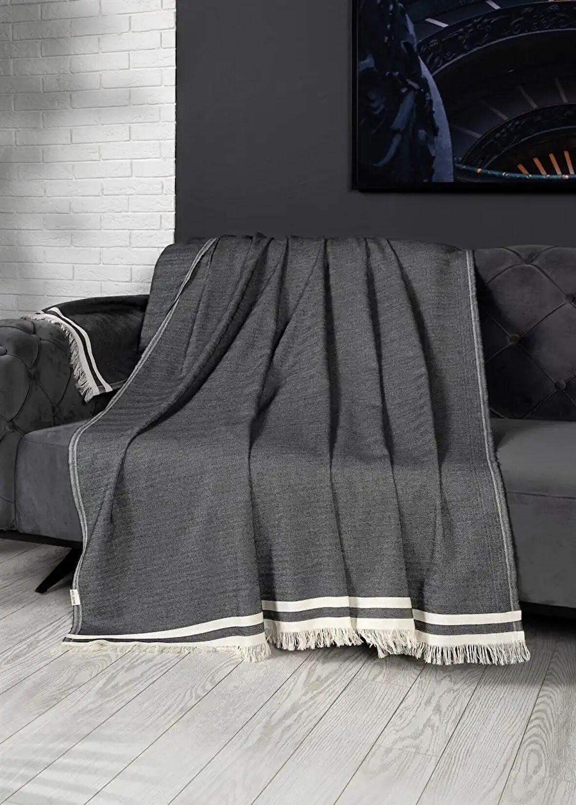 Alinda Pamuklu Kaymaz Terletmez Koltuk Örtüsü (170x230) - Antrasit