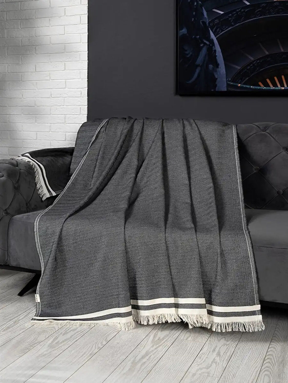 Alinda Pamuklu Maxi Boy Kolları Kapatan Kaymaz Terletmez Koltuk Örtüsü (170x300) - Antrasit