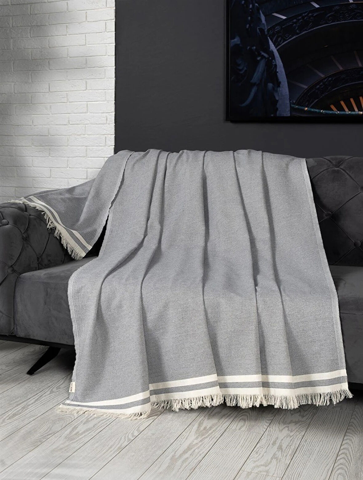Alinda Pamuklu Maxi Boy Kolları Kapatan Kaymaz Terletmez Koltuk Örtüsü (170x300) - Gri