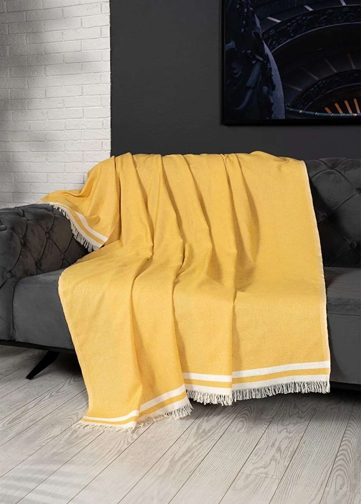 Alinda Pamuklu Maxi Boy Kolları Kapatan Kaymaz Terletmez Koltuk Örtüsü (170x300) - Hardal