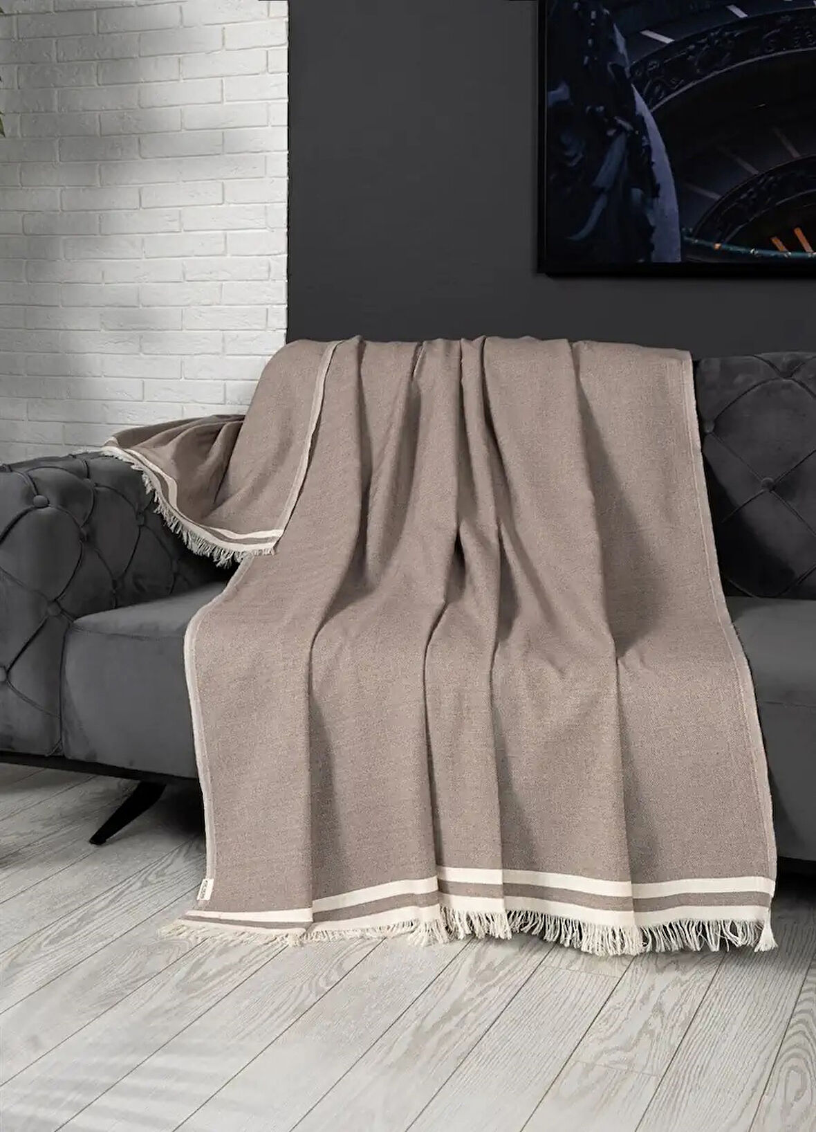 Alinda Pamuklu Maxi Boy Kolları Kapatan Kaymaz Terletmez Koltuk Örtüsü (170x300) - Kahverengi