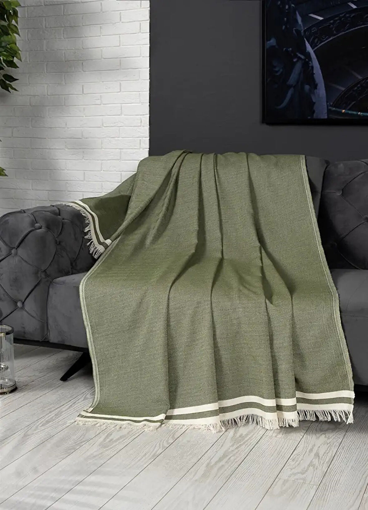Alinda Pamuklu Maxi Boy Kolları Kapatan Kaymaz Terletmez Koltuk Örtüsü (170x300) - Yeşil