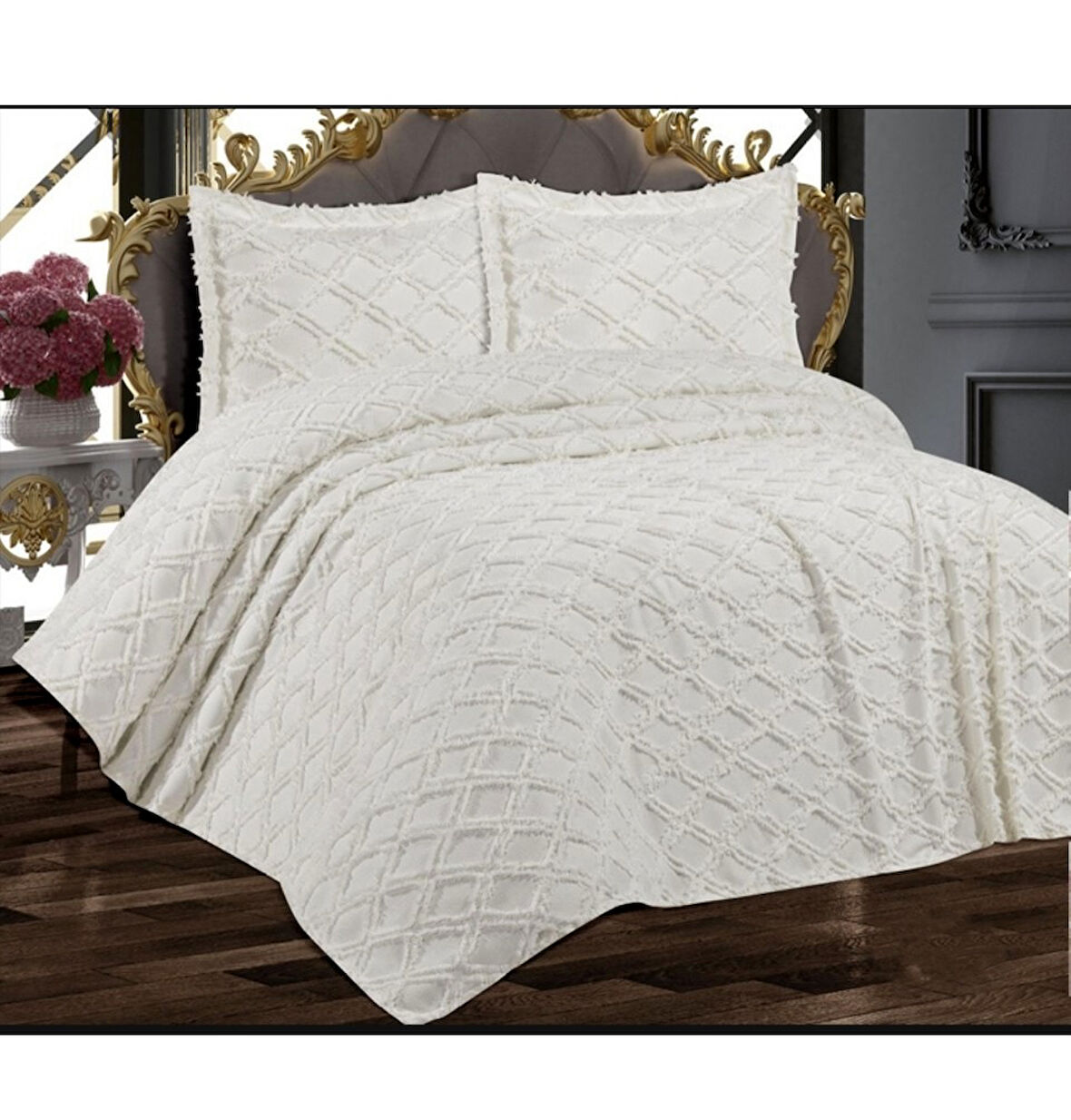 Prestij Puffy Yakut 2 Parça Tek Kişilik Yatak Örtüsü, Pike Örtüsü (180x240)-Krem